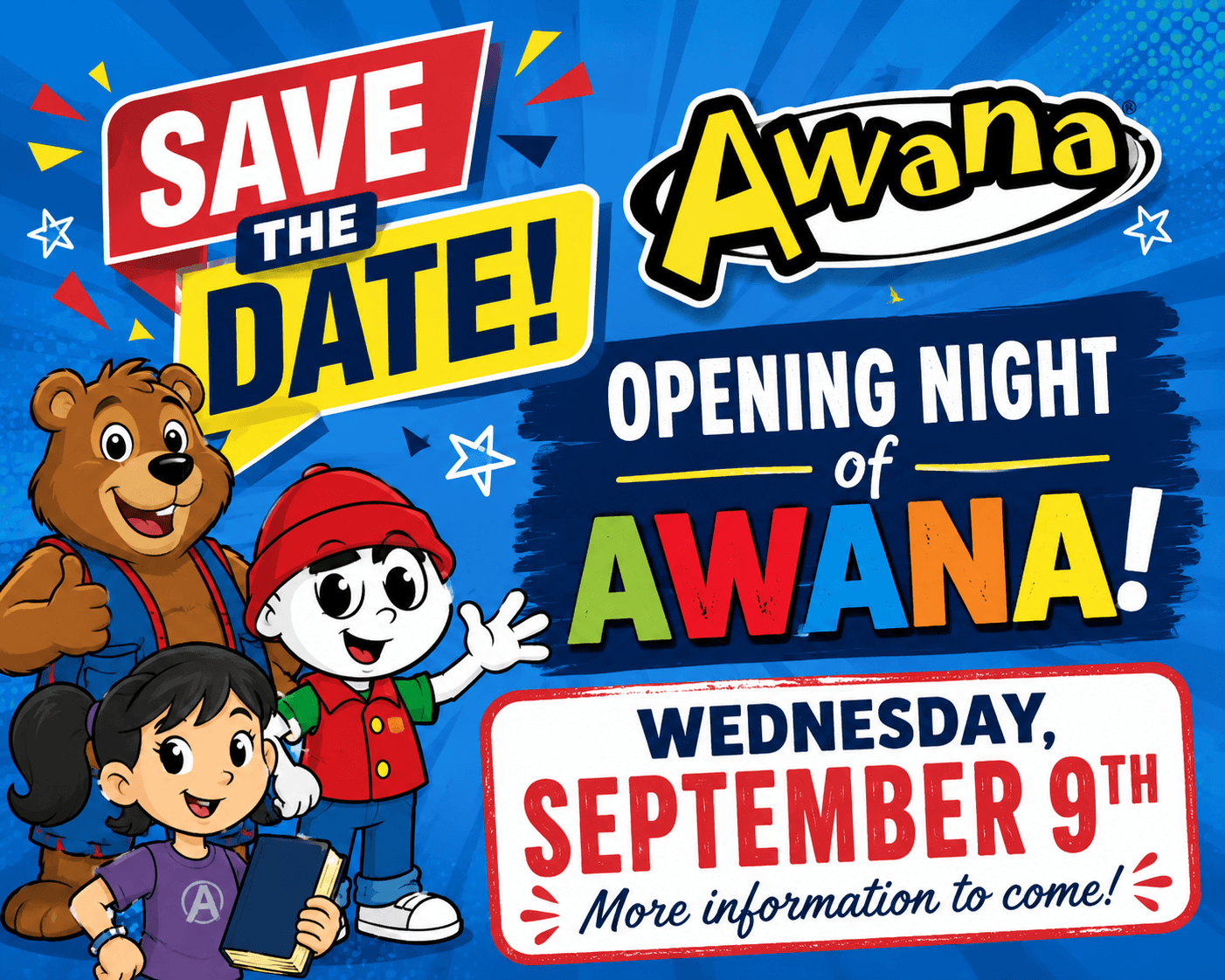 Save the date for AWANA opening night on Wednesday, September 9